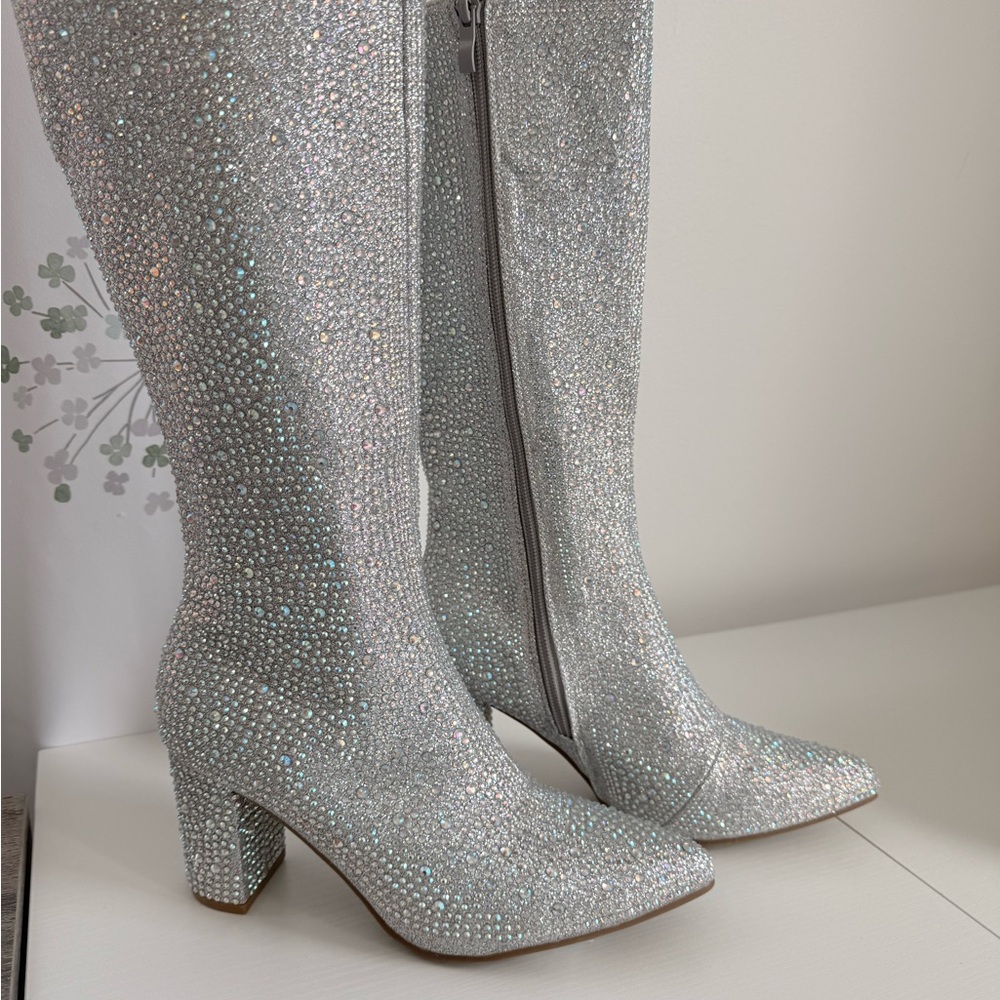 Forever 21 Silver Sparkle Heeled Boots